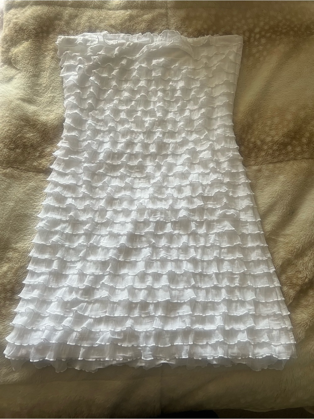 Forever 21 White Strapless Ruffle Mini Dress